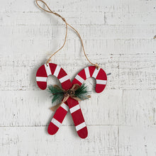 Load image into Gallery viewer, Candy Cane Hang Wood  Red/White
