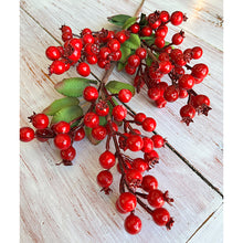 Load image into Gallery viewer, 7 Bunch Red Holly Berry Spray W/Lea
