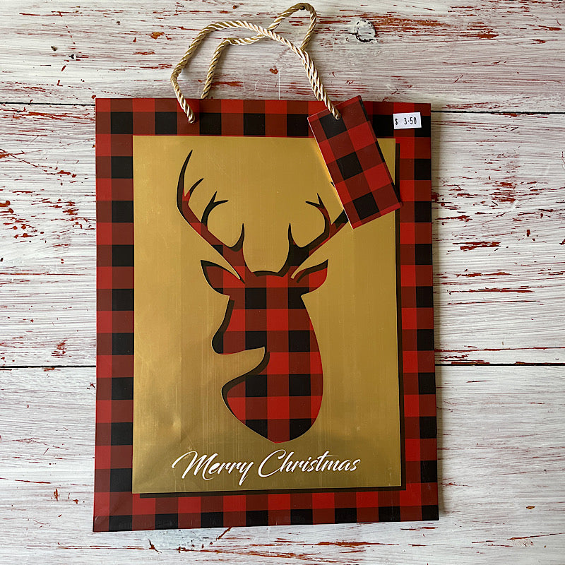 Large Plaid Reindeer Gift Bag