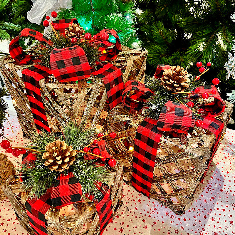 25cm Rattan LED Christmas Gift Boxes Set-3
