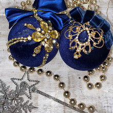 Load image into Gallery viewer, CLEARANCE 2 Assorted Navy Velour Jewelled Baables
