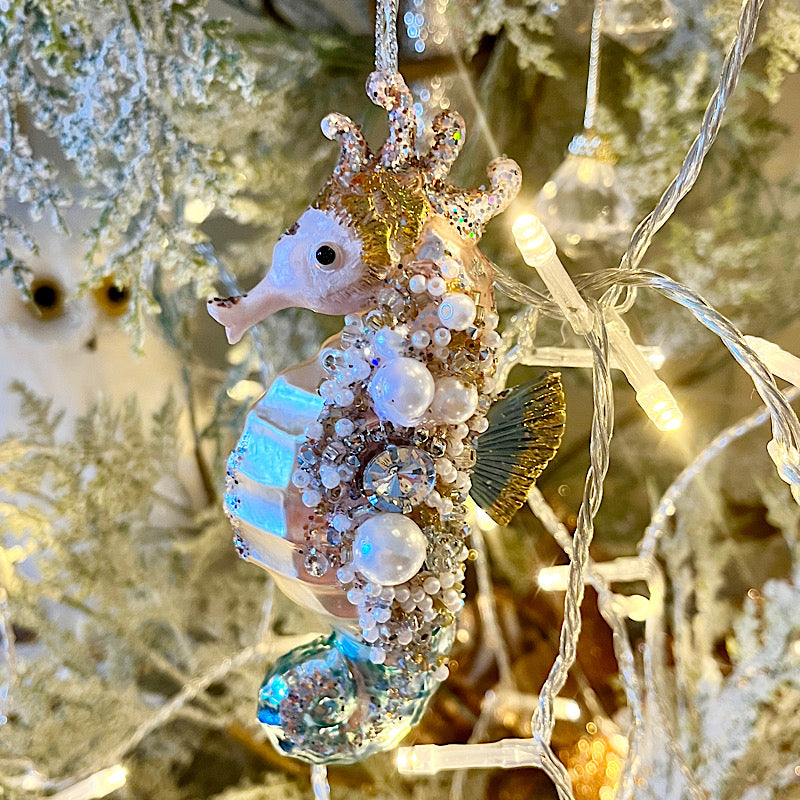 13cmH Glass Christmas Seahorse Christmas Decoration