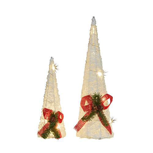 45/30cmH White Cone LED Christmas Trees Set 2