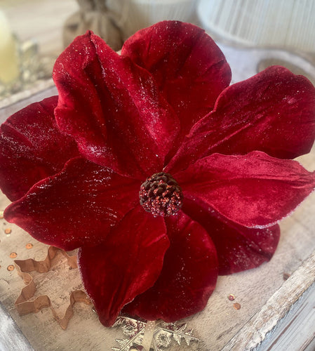 55cmL Red Velvet Magnolia Stem