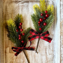 Load image into Gallery viewer, Red Berry Pick With Plaid Bow 23cm
