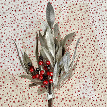 Load image into Gallery viewer, Pewter Leaf Stem With Red Berries
