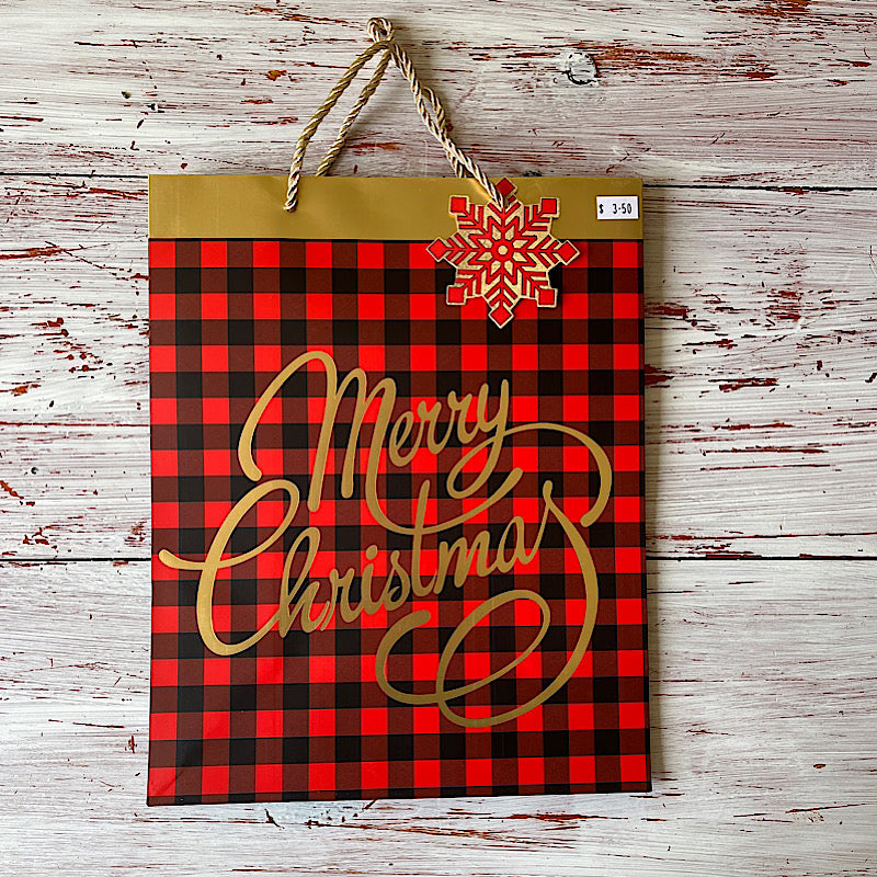 Large Plaid Gift Bag Merry Christmas