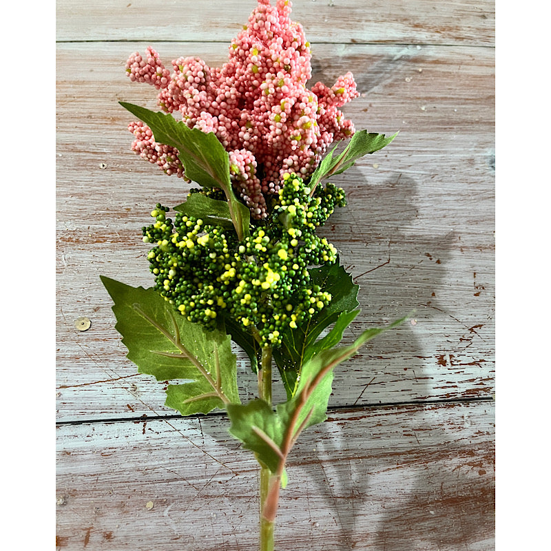 Mini Pink Berries Spray With Leaves