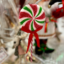 Load image into Gallery viewer, 25cmH Green &amp; Red Swirl Lollypop Christmas Decoration
