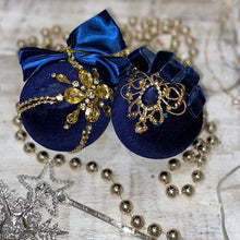 Load image into Gallery viewer, CLEARANCE 2 Assorted Navy Velour Jewelled Baables
