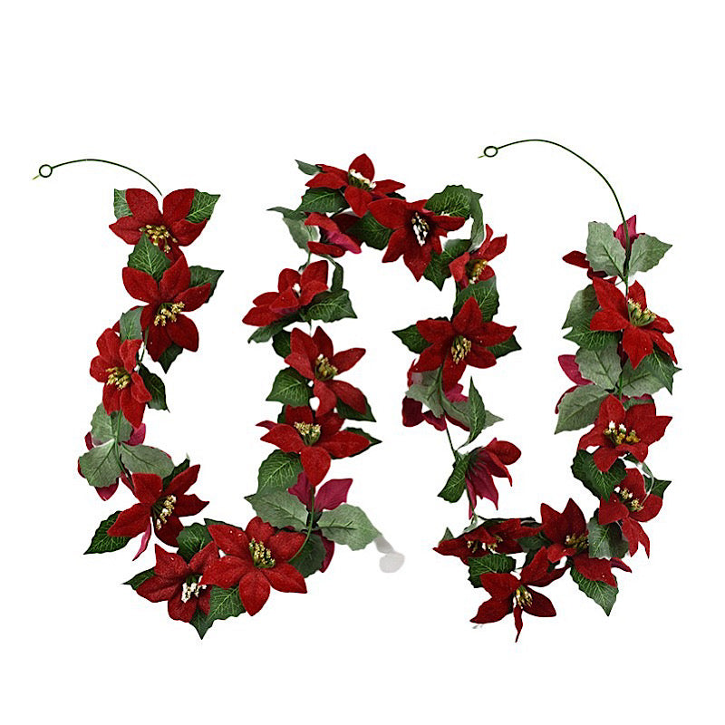 Velvet Poinsettia Garland With Leaves