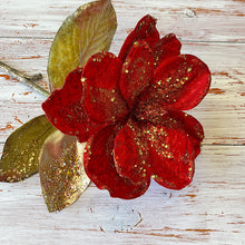 Load image into Gallery viewer, Red Glitter Magnolia Stem
